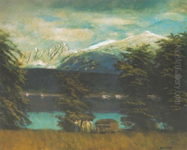 Tengerszem Havas Hegycsucsokkal (lakelet With Snowy Peaks) Oil Painting by Laszlo Mednyanszky