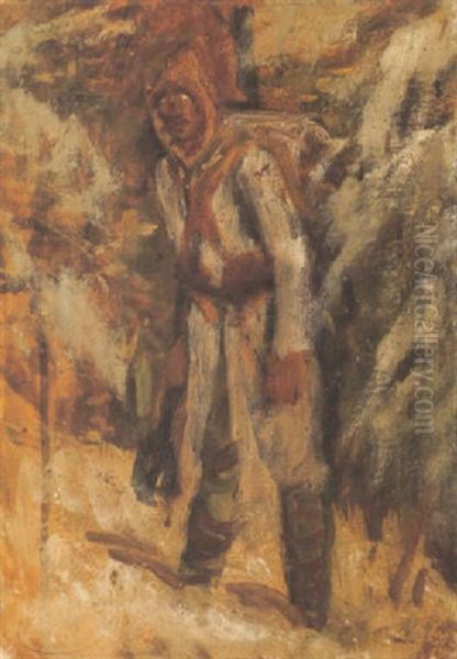 Katona Teli Tajban (sentry) Oil Painting by Laszlo Mednyanszky