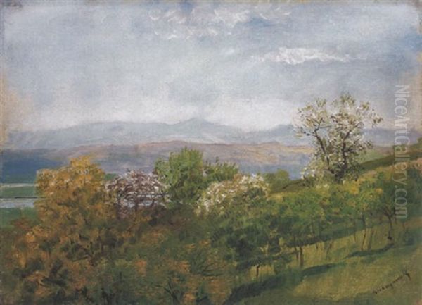 Tavaszi Domboldal (spring Hillside) Oil Painting by Laszlo Mednyanszky