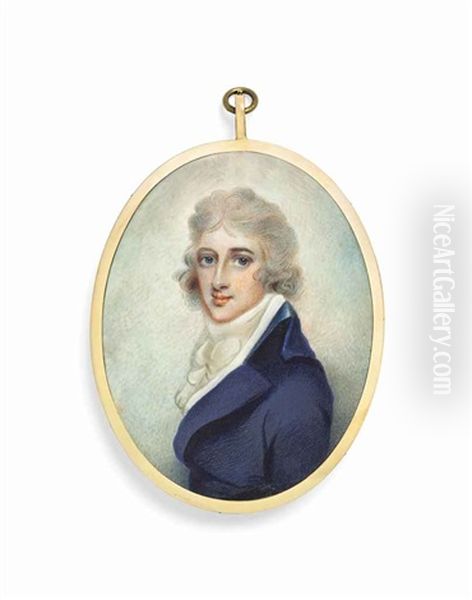 William Craven, 1st Earl Of Craven (1770-1825), In Blue Coat, White Shirt And White Cravat, With Powdered Hair Oil Painting by Anne Mee