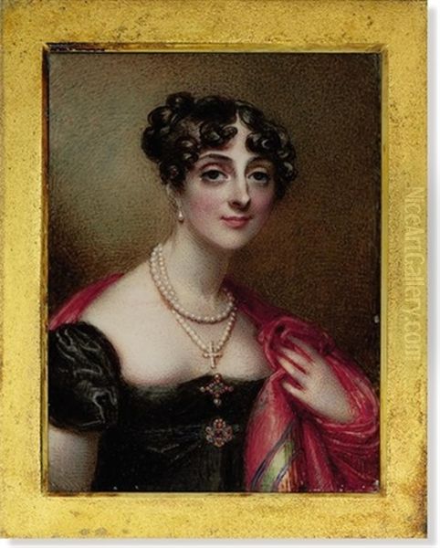 A Young Lady, In Black Decollete Dress Oil Painting by Anne Mee