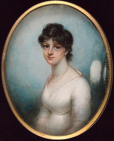 A Lady, Wearing White Dress And Two-strand Gold Necklace Oil Painting by Anne Mee