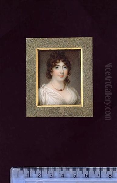 Elizabeth Lamb, Viscountess Melbourne (nee Milbanke), Wearing White Dress, Gold Brooch At Her Right Shoulder And Necklace by Anne Mee