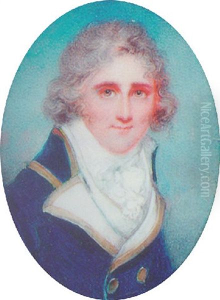 A Gentleman (keith Of Glasserton?) With Powdered Hair, Wearing A Blue Coat With Gold Edged White Facings Oil Painting by Anne Mee