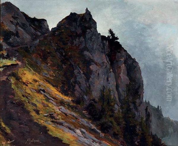 Paysage Alpestre Vers Neuchatel Oil Painting by Auguste Henry Berthoud