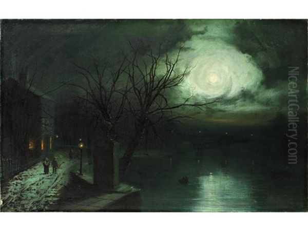 Moonlit Scene Near Cheyney Walk Oil Painting by Walter Linsley Meegan