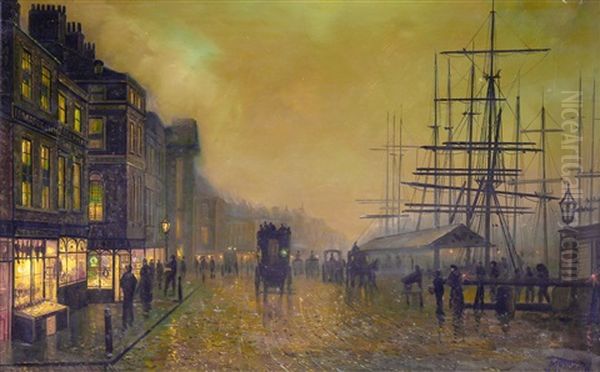 Dock Scene At Dusk Oil Painting by Walter Linsley Meegan