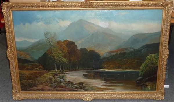 Lakeland Landscape With A Boat On A Shoreline Oil Painting by Walter Linsley Meegan