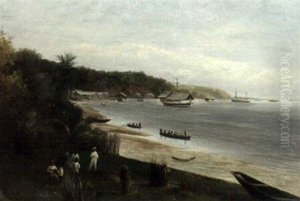 Huts On The Puesno(?) River Oil Painting by Walter Linsley Meegan