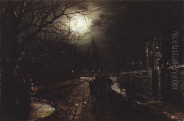 Moonlit Street Oil Painting by Walter Linsley Meegan