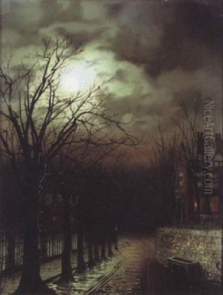 Moonlit Street Oil Painting by Walter Linsley Meegan