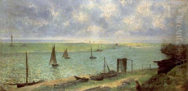 Vessels In A Coastal Inlet by Walter Linsley Meegan