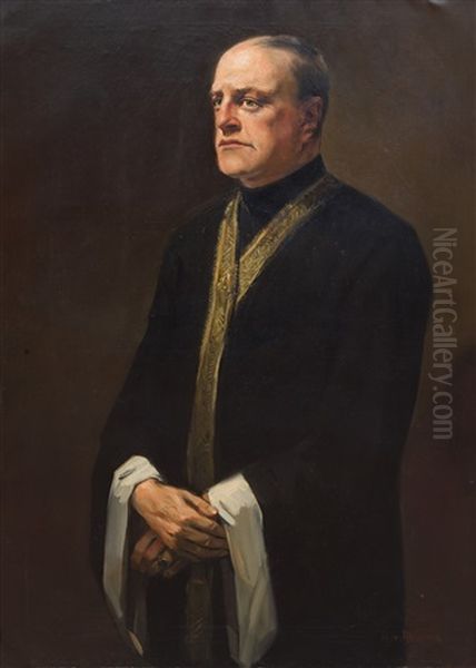 Portrait Of The Dutch Performer Albert Vogel Sr In Gown During His Recitation Of Joost Van Den Vondel's 'lucifer Oil Painting by Han Van Meegeren