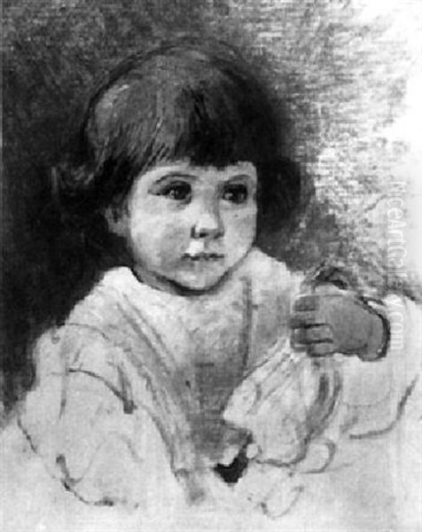 A Little Girl (inez Hasenbos) Holding Her Doll Oil Painting by Han Van Meegeren