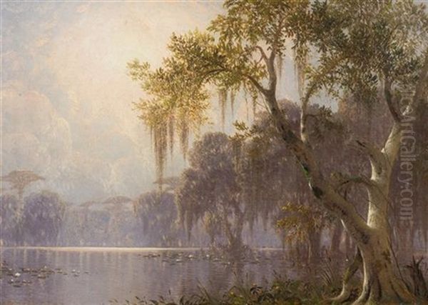 Near Lake Maurepas, 1877 Oil Painting by Joseph Rusling Meeker