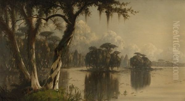 Achafalaya River Scene Oil Painting by Joseph Rusling Meeker