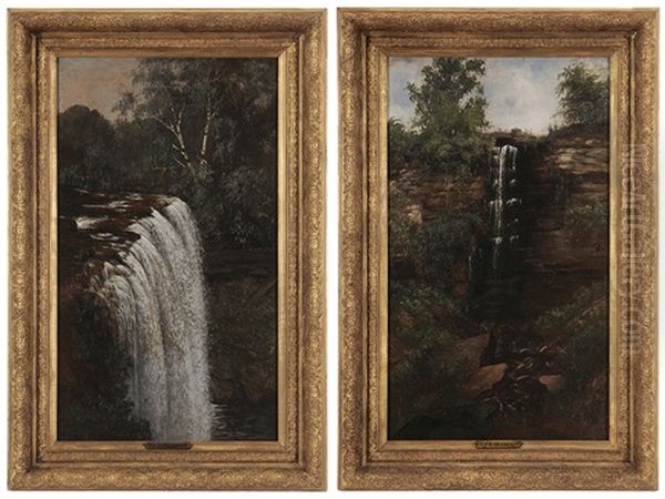 Pair Of Landscapes: Minnehaha Falls Oil Painting by Joseph Rusling Meeker