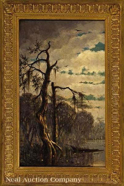 Near Manchac Bayou (louisiana) Oil Painting by Joseph Rusling Meeker