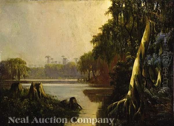 Bayou At Twilight Oil Painting by Joseph Rusling Meeker