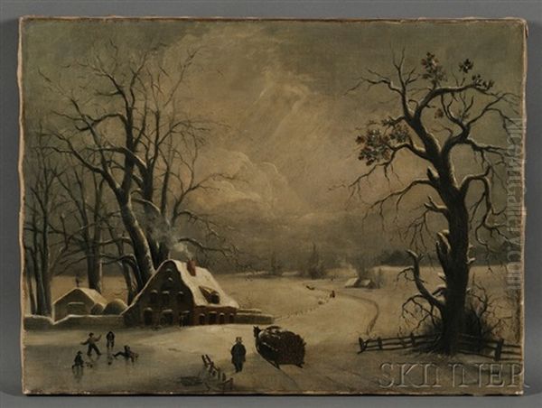 Winter Scene Oil Painting by Joseph Rusling Meeker