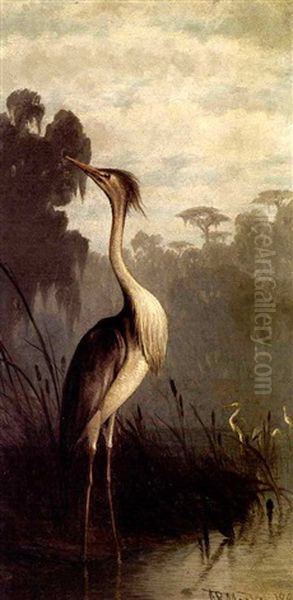 Herons And Cattails Oil Painting by Joseph Rusling Meeker