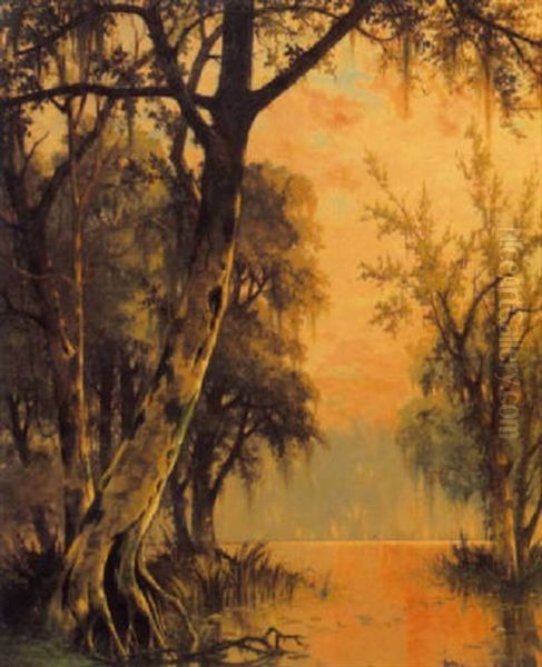 Bayou Scene Oil Painting by Joseph Rusling Meeker