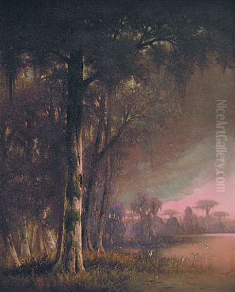 Bayou Twilight Oil Painting by Joseph Rusling Meeker