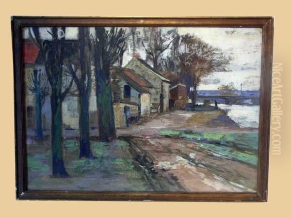 Maisons Bordant Un Fleuve Oil Painting by Paul Francois Berthoud