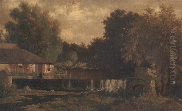 Mill On The River, Auburn, New York Oil Painting by Joseph Rusling Meeker