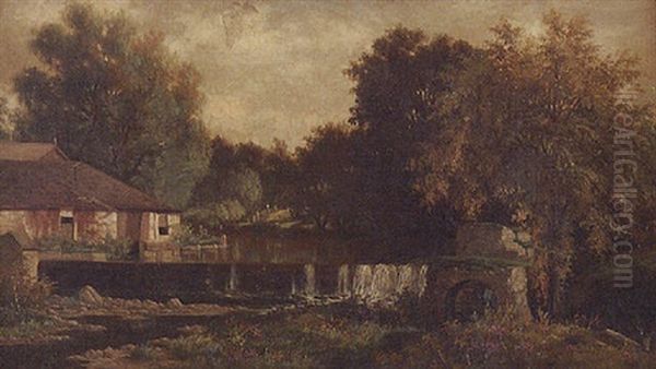 Mill On The River, Auburn, New York Oil Painting by Joseph Rusling Meeker