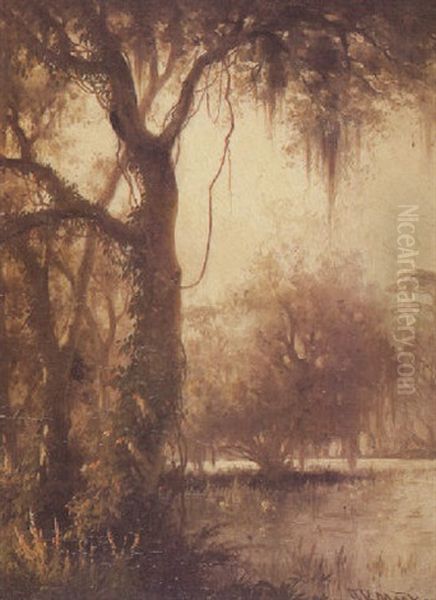 Swamp Scene - Yazoo River Oil Painting by Joseph Rusling Meeker