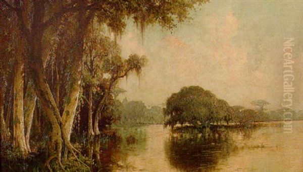 Louisiana Bayou Landscape Oil Painting by Joseph Rusling Meeker