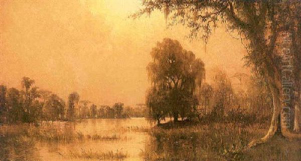 Louisiana Bayou Landscape Oil Painting by Joseph Rusling Meeker