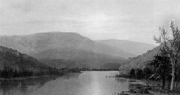 Mississippi River Valley Scape With Settlement by Joseph Rusling Meeker