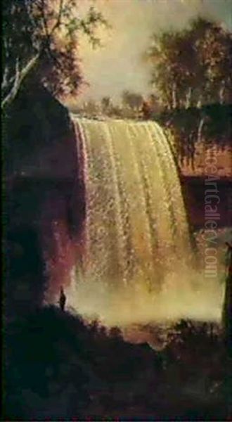 Hiawatha Standing Before The Falls Of Minnehaha Oil Painting by Joseph Rusling Meeker