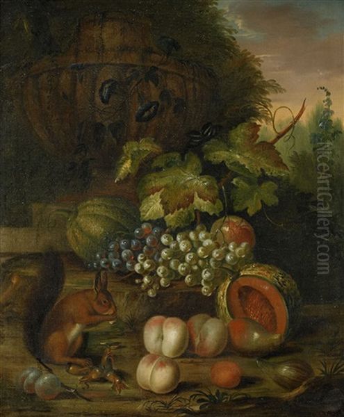 Stilleben Med Frukter Och Ekorre Oil Painting by Barend van der Meer