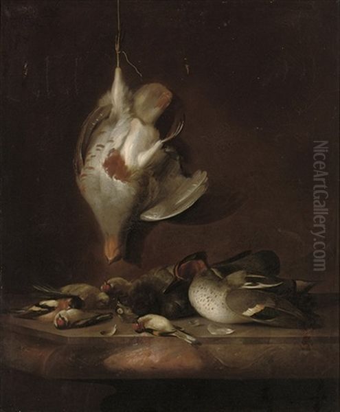 A Partridge Hanging On A Wall Oil Painting by Barend van der Meer