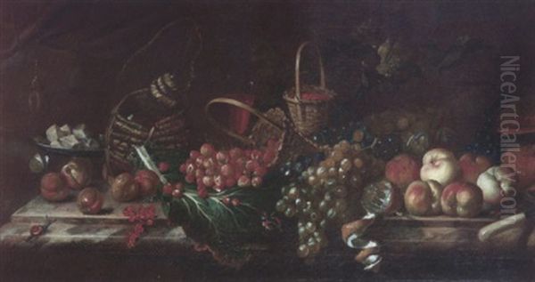 Nature Morte De Fruits Sur Un Entablement Oil Painting by Barend van der Meer