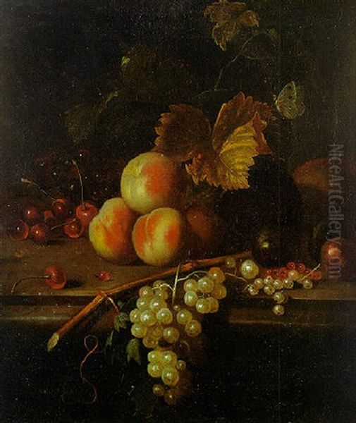 Nature Morte Aux Fruits Sur Un Entablement Oil Painting by Barend van der Meer