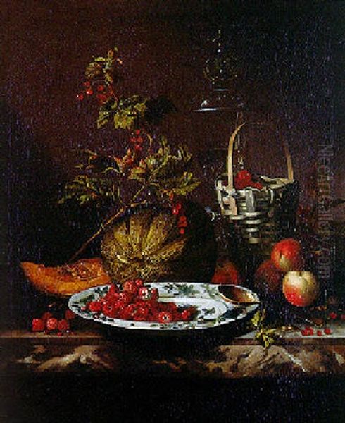 Nature Morte Aux Framboises Oil Painting by Barend van der Meer