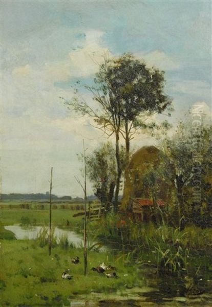 Ducks In Landscape Oil Painting by Eduard van der Meer