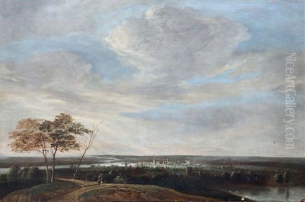 Promeneurs Dans Un Paysage Fluvial Oil Painting by Jan van der Meer