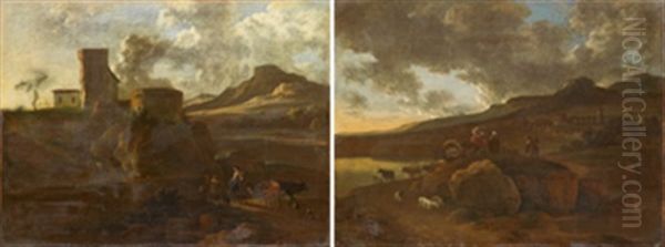 Landskap Med Herdar Och Boskap (pair) Oil Painting by Jan van der Meer