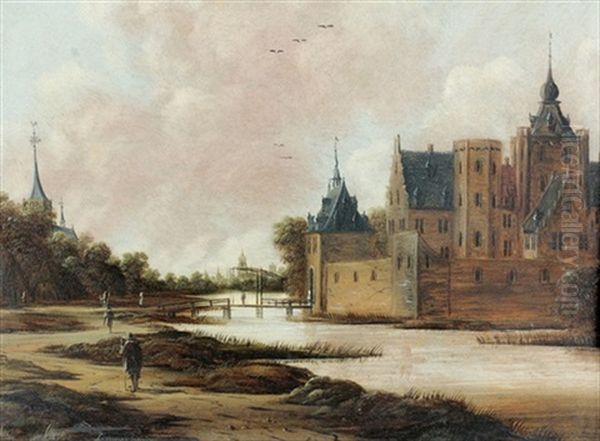 Ansicht Einer Stadt Mit Wasserburg Oil Painting by Jan Meerhout