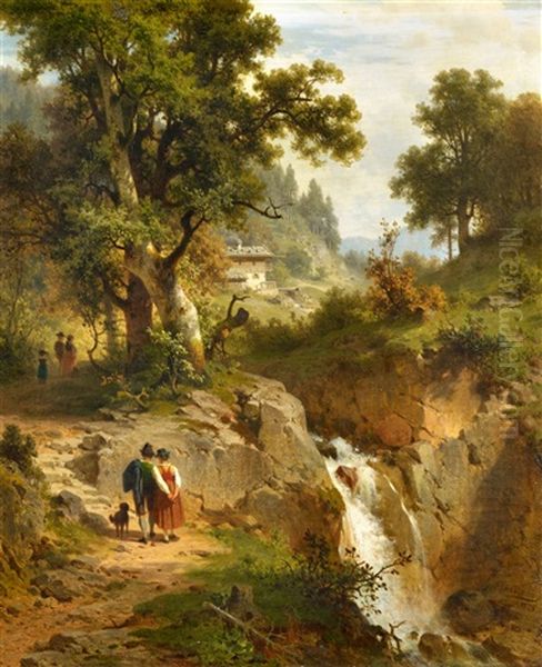 Courting Couple In An Alpine Landscape Oil Painting by Arnold Meermann