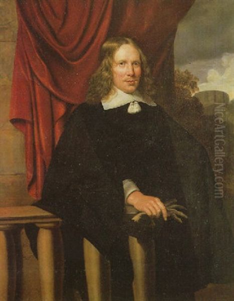 Portrait Of A Gentleman Wearing A Black Coat Fastened With A White Tassel, A White Linen Collar And Cuffs Oil Painting by Peeter Meert