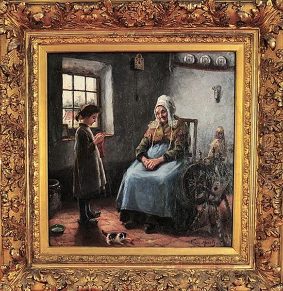 Scenes D'interieur, Femme Et Jeune Fille Oil Painting by Franz Meerts