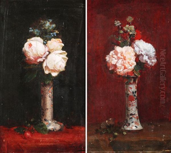 Blumenstilleben In Asiatischen Vasen (diptych) by Franz Meerts