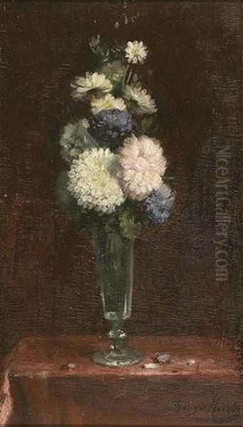 Vase De Fleurs Sur Une Table Oil Painting by Franz Meerts