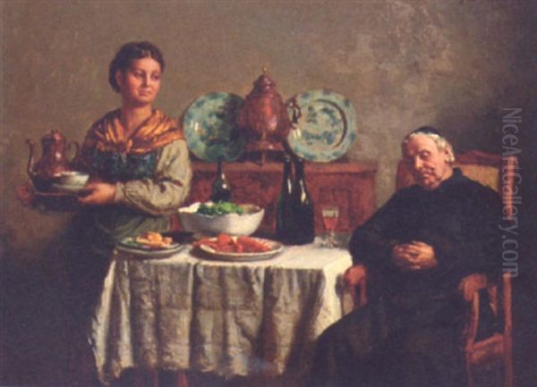 A Good Lunch Oil Painting by Franz Meerts